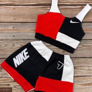 Заказать по низким ценам женский летний спортивный костюм: топ + шорты красного цвета