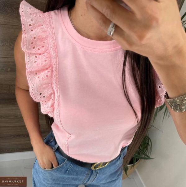 Купити зі знижкою жіночу футболку з ніжними рукавами рожевого кольору