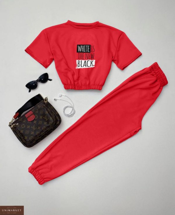 замовити червоний жіночий спортивний костюм з прямими штанами недорого
