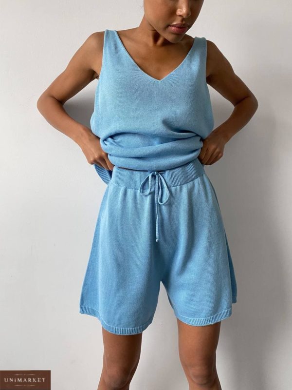 придбати жіночий літній костюм двійку з шортами на шнурку в блакитному кольорі недорого