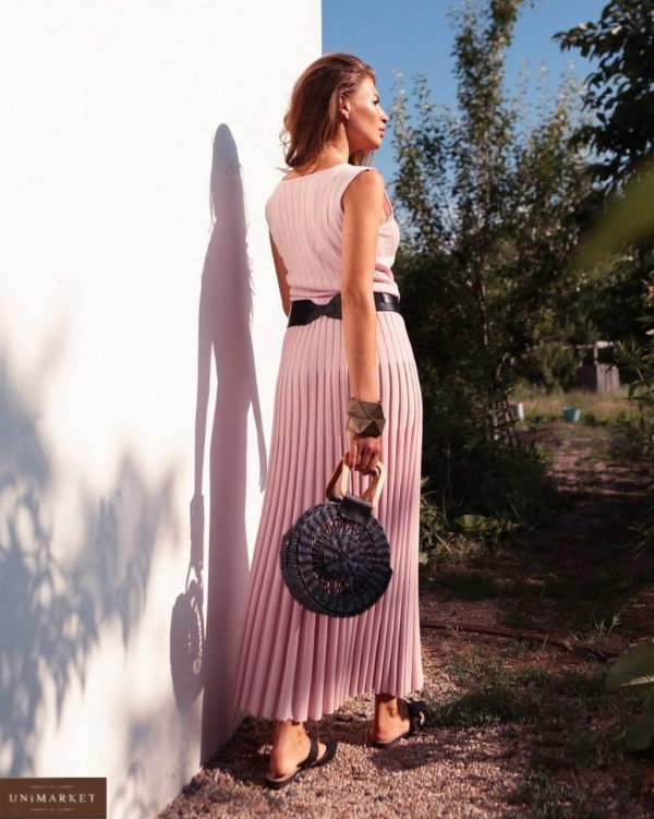 розовое летнее вязанное платье из хлопка по лучшей цене в Украине