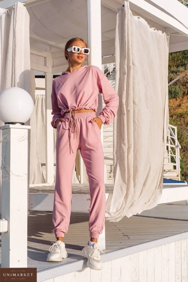 купить летний женский прогулочный костюм розового цвета недорого