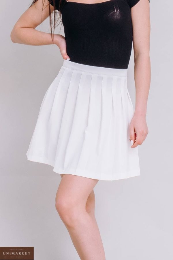заказать плиссированную юбку мини молочного цвета по низкой цене онлайн