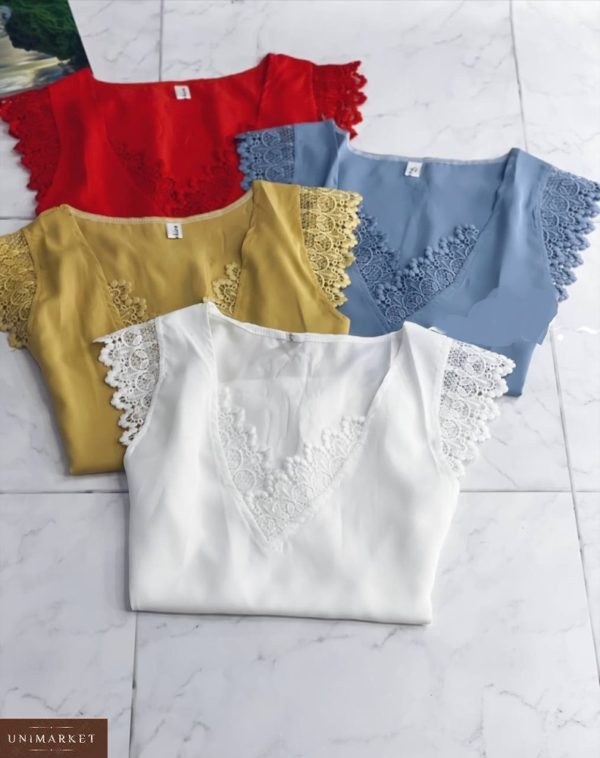 Придбати білу, червону, блакитну шовкову блузу з мереживом онлайн для жінок