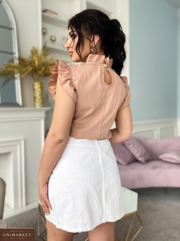 Замовити персик жіночу блузу з рюшами на рукавах і комірі (розмір 42-56) онлайн