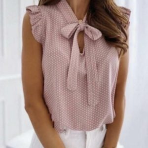 Заказать пудра женскую летнюю блузу в горошек (размер 42-54) недорого