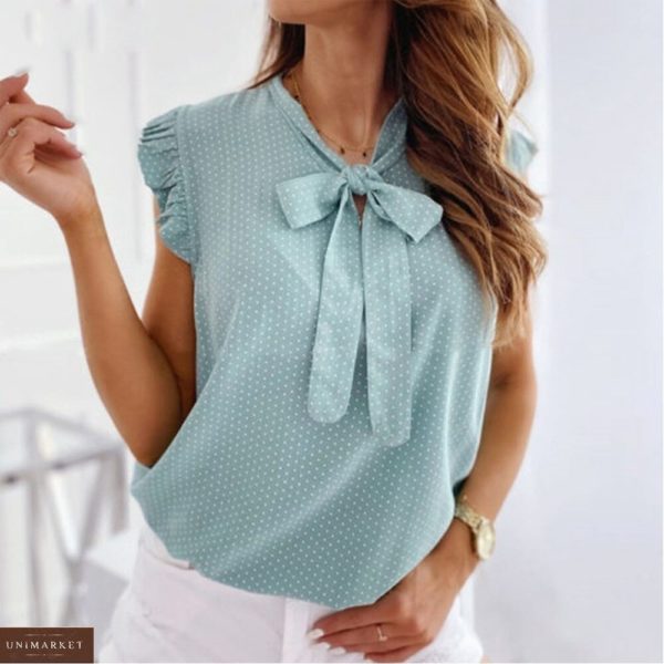 Купити ментол жіночу онлайн річну блузу в горошок (розмір 42-54)