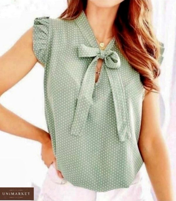 Купить цвета оливка женскую летнюю блузу в горошек (размер 42-54) по низким ценам