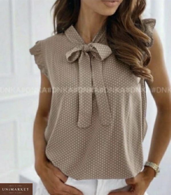 Приобрести бежевую женскую летнюю блузу в горошек (размер 42-54) на распродаже