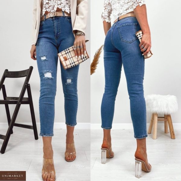Купить по скидке синие укороченные джинсы стрейч для женщин