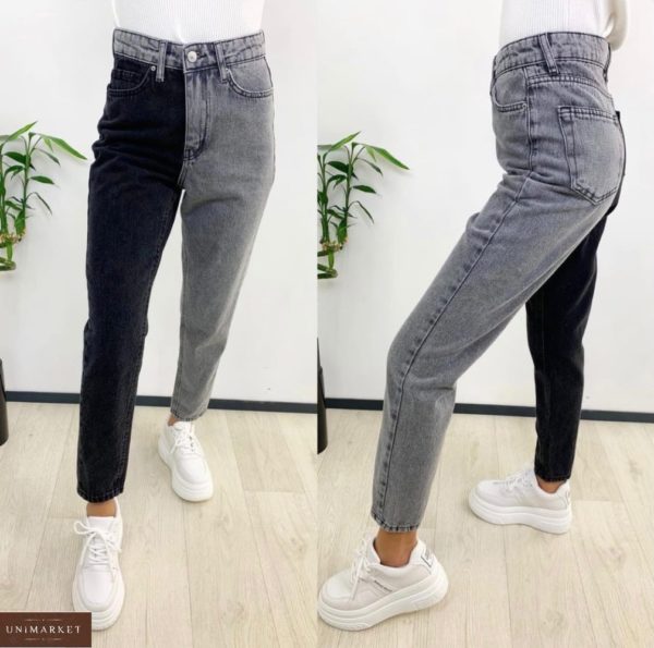 Заказать серо-черные двухцветные джинсы Мом для женщин онлайн