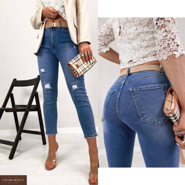 Замовити вигідно жіночі укорочені джинси стрейч синього кольору