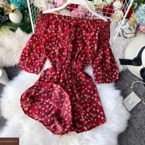 Купить онлайн красный цветочный комбинезон с открытыми плечами для женщин