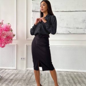 Купити чорний жіночий костюм зі спідницею і сорочкою онлайн