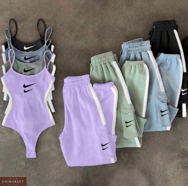 Купить в интернете лиловый, голубой, фисташка костюм Nike со штанами с боди для женщин