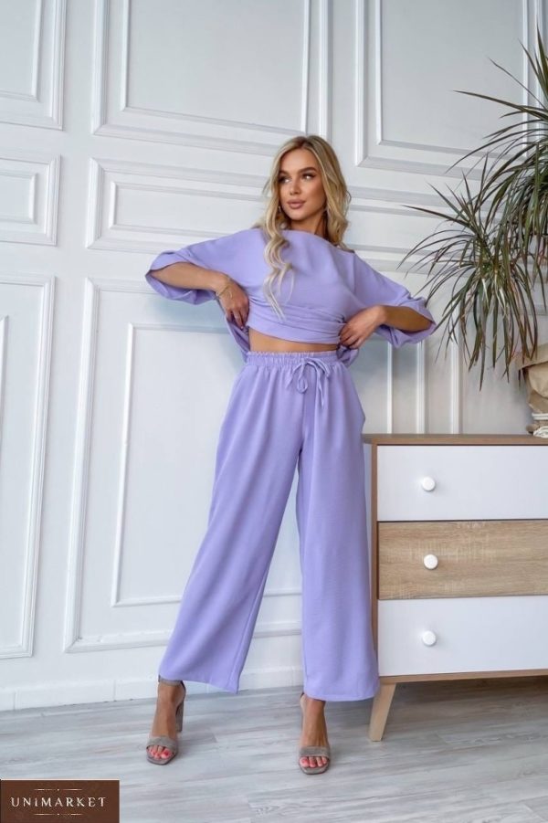 Приобрести лиловый женский летний костюм свободного кроя в интернете