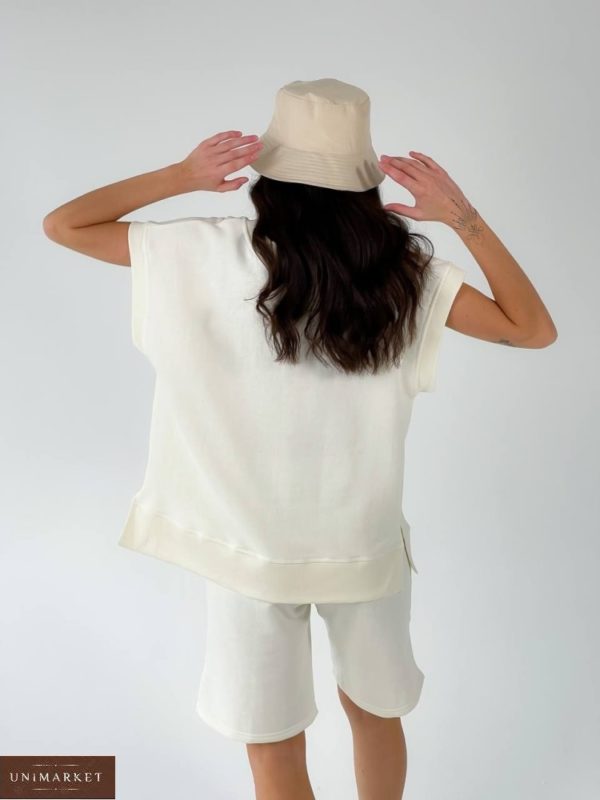 Замовити недорого молочний костюм: жилет і шорти для жінок