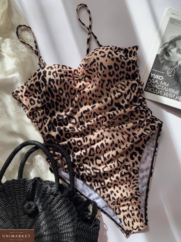 Купити недорого жіночий цілісний купальник з ефектом утяжки кольору леопард