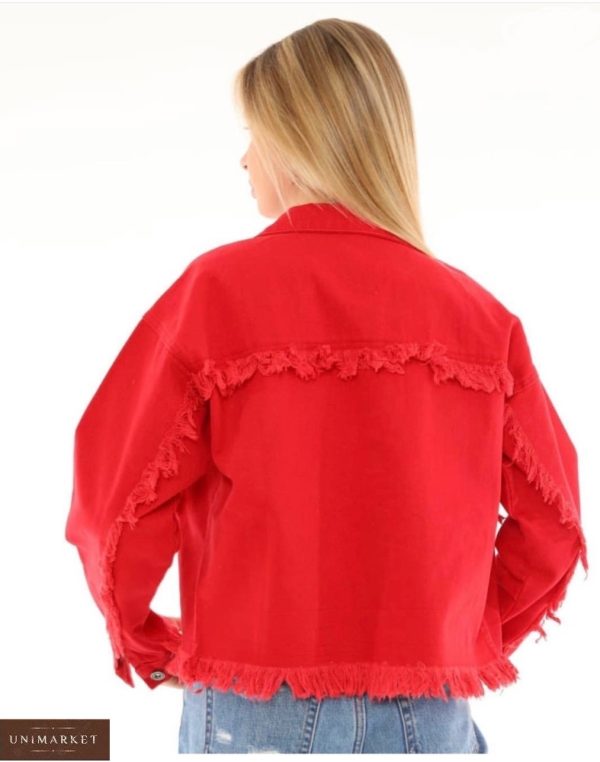 Придбати червоного кольору жіночу весняну куртку з необробленими краями в Україні