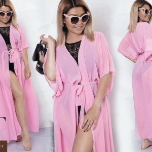 Купити рожевого кольору жіночу пляжну туніку оверсайз (розмір 42-64) в інтрнет