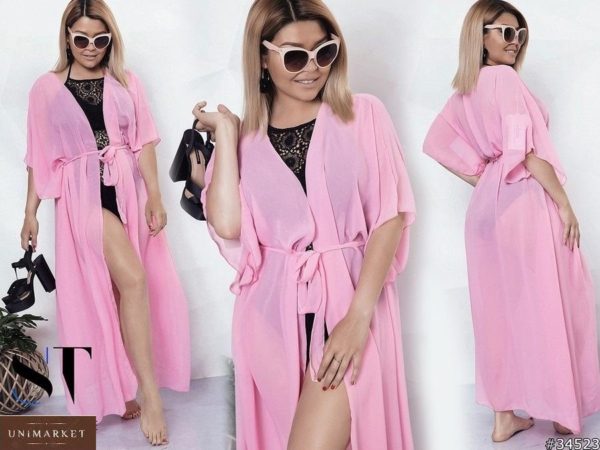 Купити рожевого кольору жіночу пляжну туніку оверсайз (розмір 42-64) в інтрнет