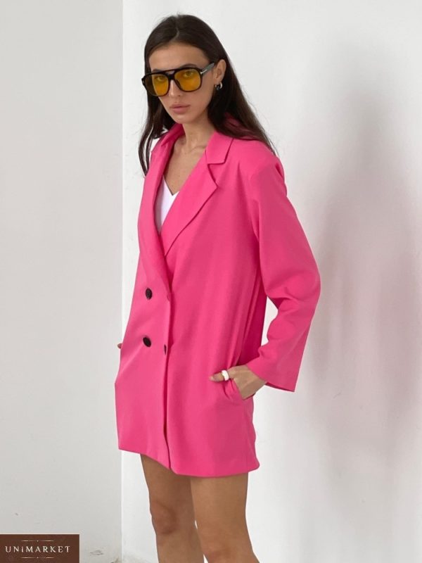Замовити онлайн рожевий подовжений піджак з подплечниками для жінок
