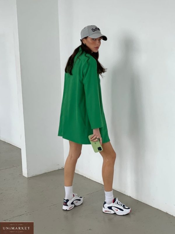 Купити за низькими цінами жіночий подовжений піджак з подплечниками зеленого кольору