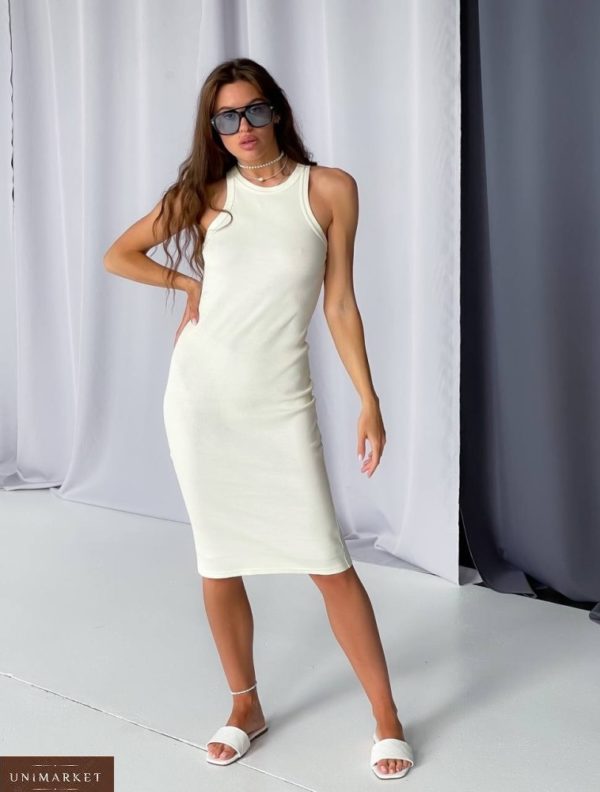 Купити вигідно жіноче плаття майка довжини міді білого кольору