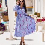 Купити онлайн лілову жіночу сукню міді з довгим рукавом на запах (розмір 42-54)