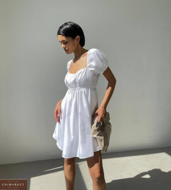 Заказать белое женское летнее платье со шнуровкой на груди недорого