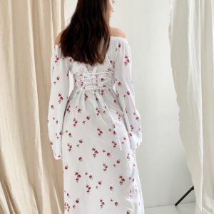 Замовити онлайн біле плаття з штапеля з довгим рукавом (розмір 42-52) для жінок