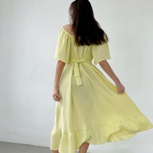 Придбати жовте жіноче літнє вільне плаття з відкритими плечима вигідно