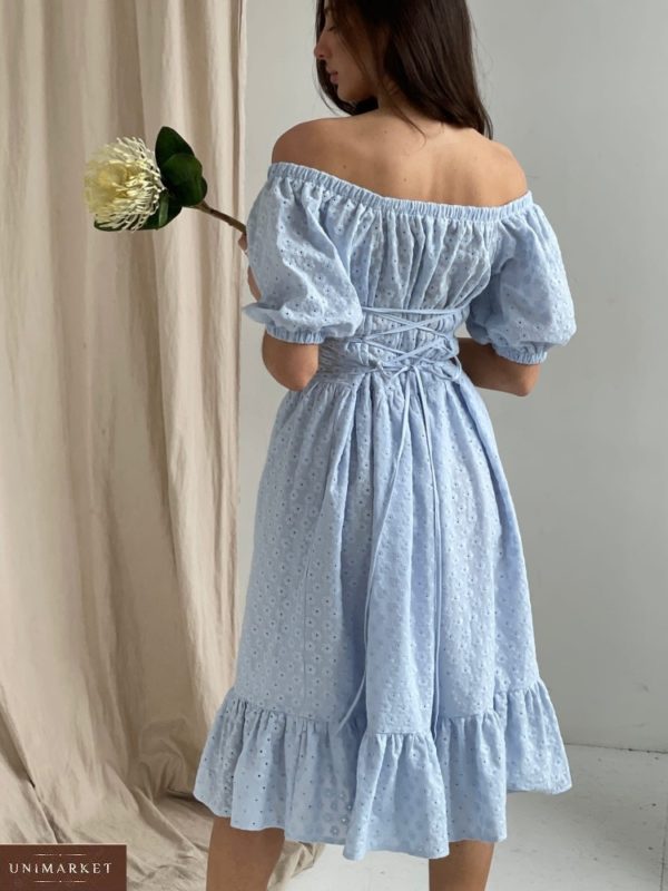 Придбати в інтернеті блакитне плаття з відкритими плечима і шнурівкою (розмір 42-52) для жінок