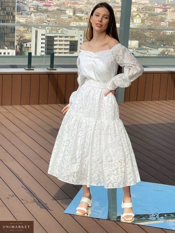 Заказать белого цвета женское летнее платье из органзы (размер 42-52) по скидке