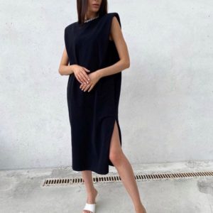 Замовити чорного кольору сукню міді жіночу з подплечниками за низькими цінами
