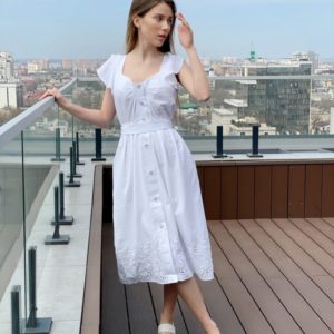 Замовити онлайн біле літнє плаття з бавовни з вишивкою для жінок