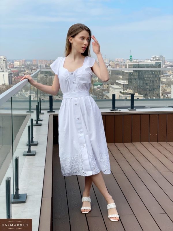 Заказать онлайн белое летнее платье из хлопка с вышивкой для женщин