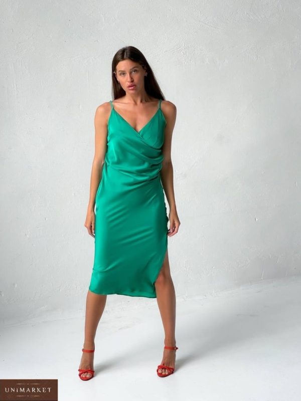 Замовити зелене жіноче шовкове плаття комбі недорого
