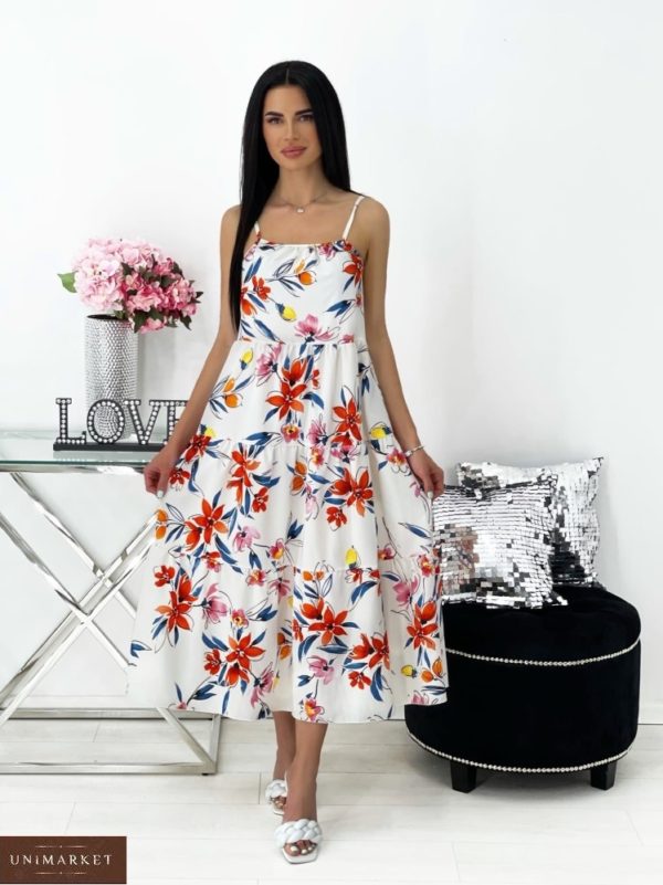 Заказать по скидке оранж женское летнее платье миди с принтом (размер 42-48)