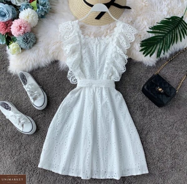Купить белое платье из прошвы женское с кружевной отделкой онлайн