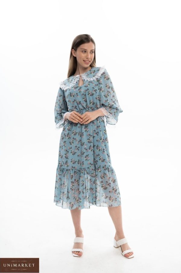 Купить в интернете голубое шифоновое платье миди с воротником (размер 42-62) для женщин