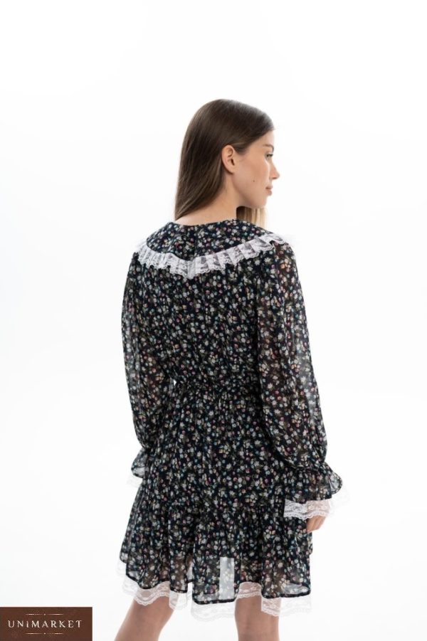 Замовити чорного кольору жіноче шифонове плаття міні з коміром в інтернеті