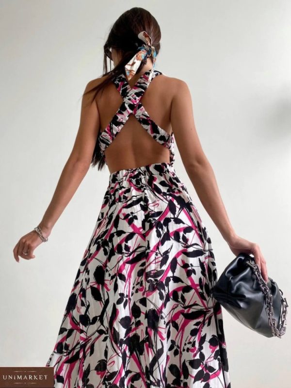 Приобрести розовое женское платье с принтом и открытой спиной в Украине