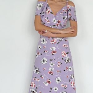 Купить по скидке сирень женское цветочное платье из льна (размер 42-52)