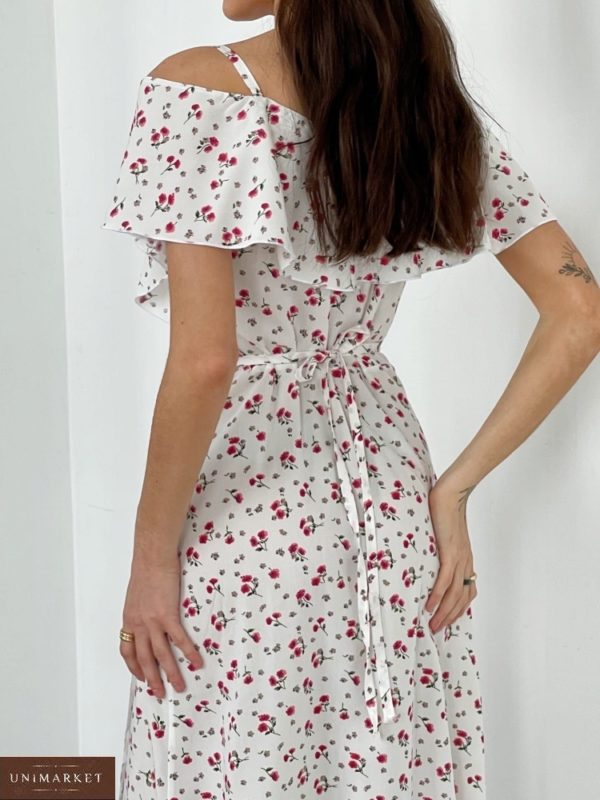 Купить в интернете белое платье на запах с открытыми плечами (размер 42-52) для женщин