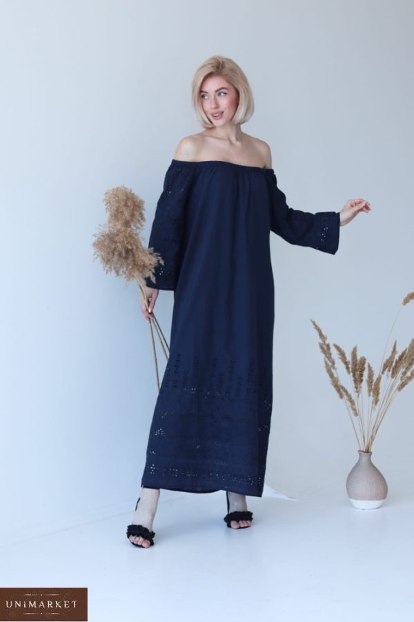 Заказать недорого длинное платье из хлопка (размер 42-54) синее для женщин