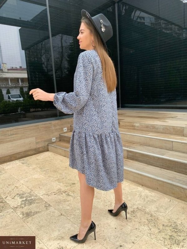 Замовити сіре жіноче вільне плаття міді з довгим рукавом (розмір 42-48) онлайн