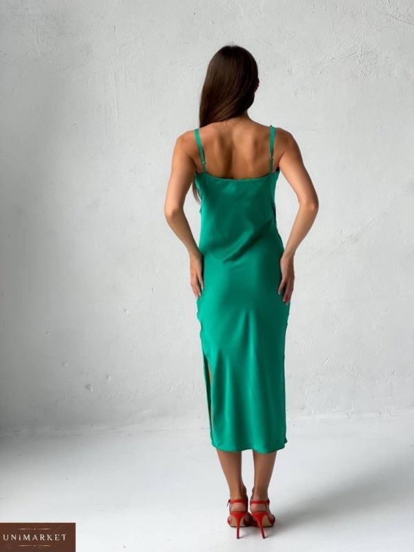 Придбати за знижку зелене шовкове плаття комбі для жінок
