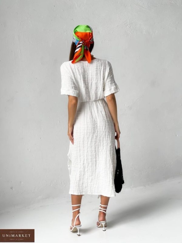 Приобрести белое женское жатое платье миди (размер 42-48) недорого