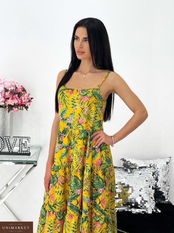 Купить по скидке женское летнее платье миди с принтом (размер 42-48) желтое